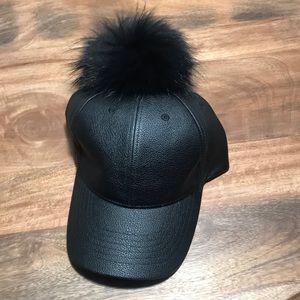 Faux leather baseball cap with fur